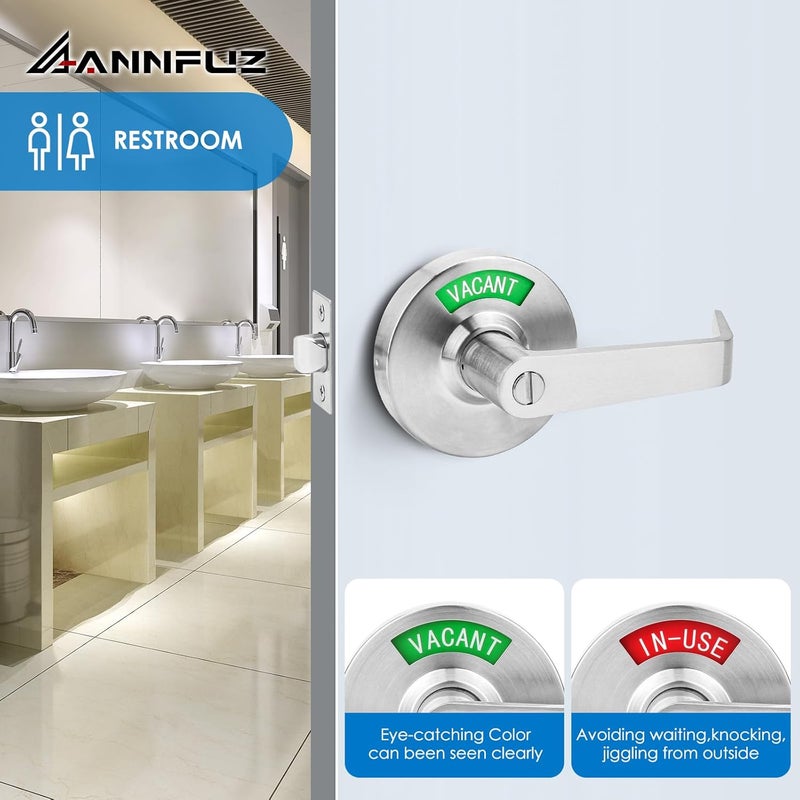 ANNFUZ Vacant Occupied Privacy Bathroom Door Handle Lock,Bathroom Lever Lock with Large Indicator in-Use Sign,ANSI Grade 2 Commercial Door Handle,for Public Restrooms Office Hospital (Brushed Nickel) - Image 5